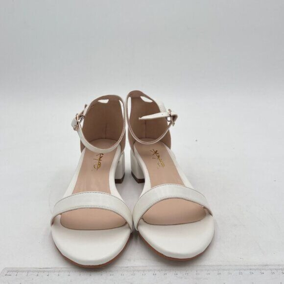 XYD White Heels for Women, Open Toe, Ankle Strap, Buckled Low Chunky Block Pumps - Picture 3 of 7